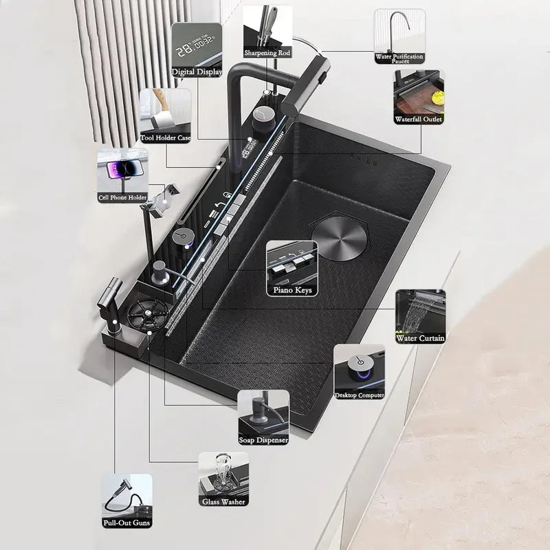 29.5x18 INCH Sink Digital Display Double Waterfall