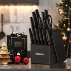 15 Piece Kitchen Knife Set Built-In Sharpener Block