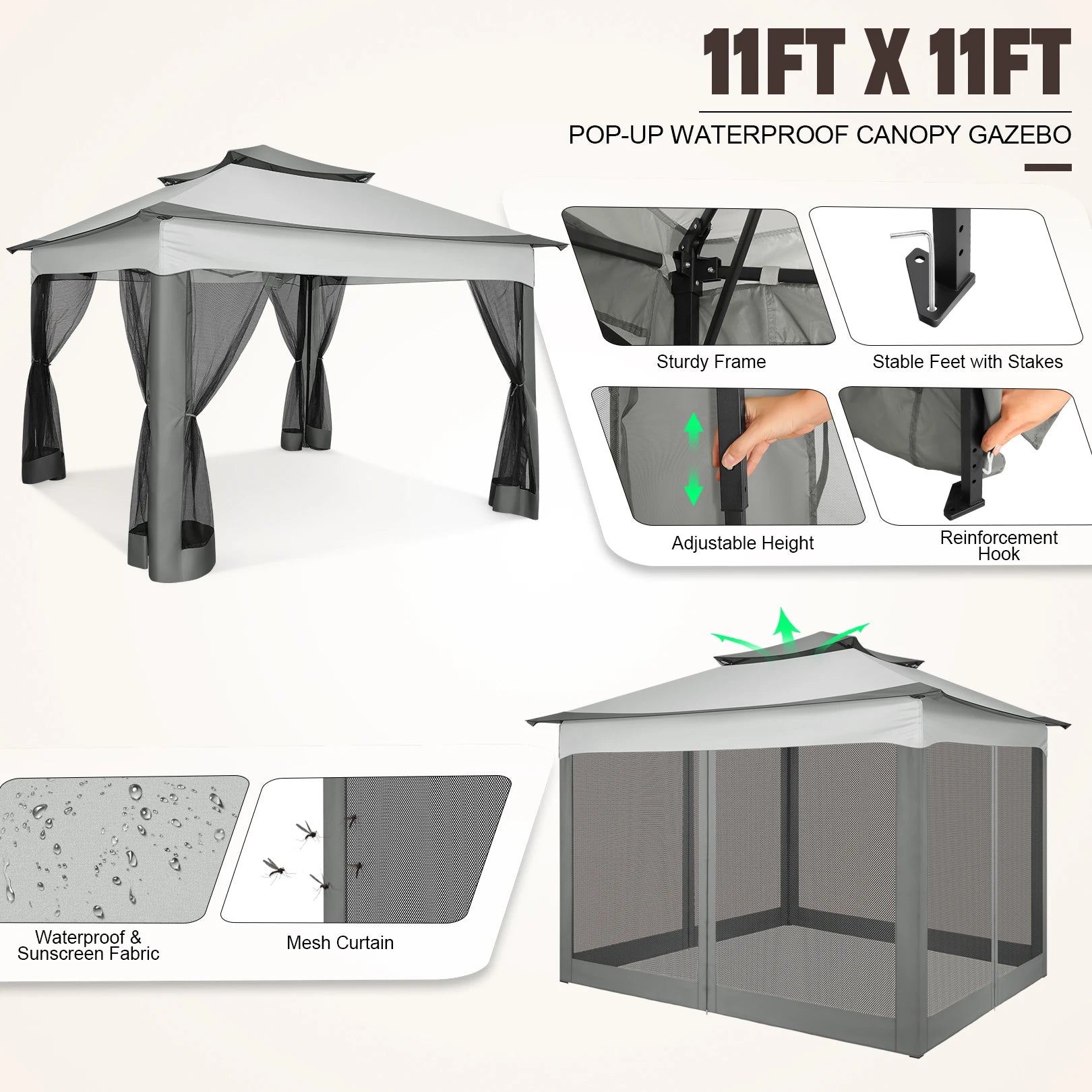 12x12 Pop Up Gazebo With Mosquito Netting