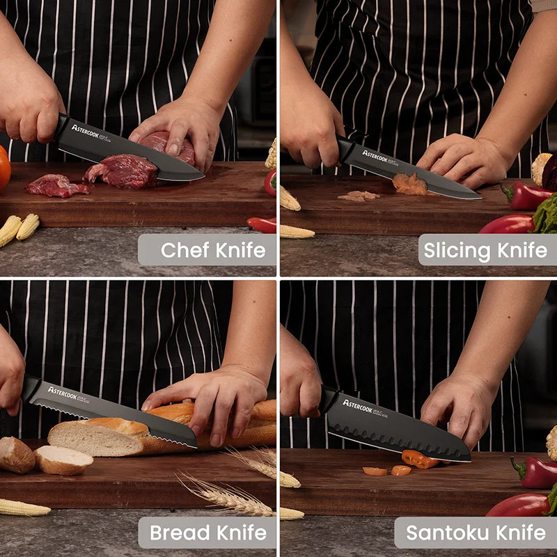 15 Piece Kitchen Knife Set Built-In Sharpener Block