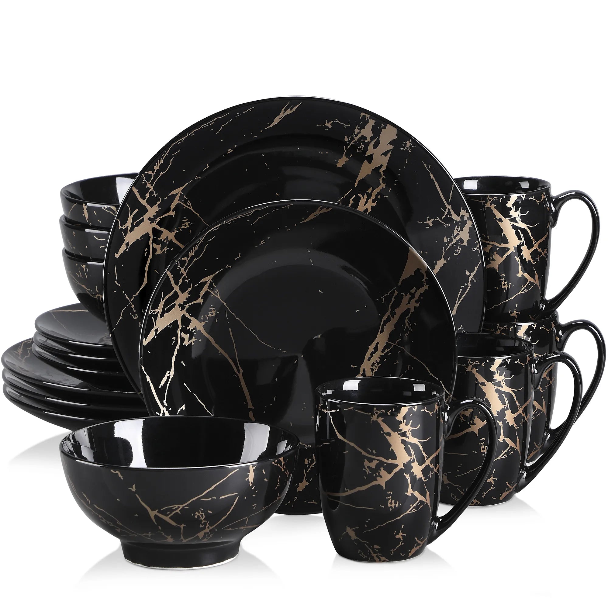 Black 16/32/48 Piece Procelain Dinnerware Set