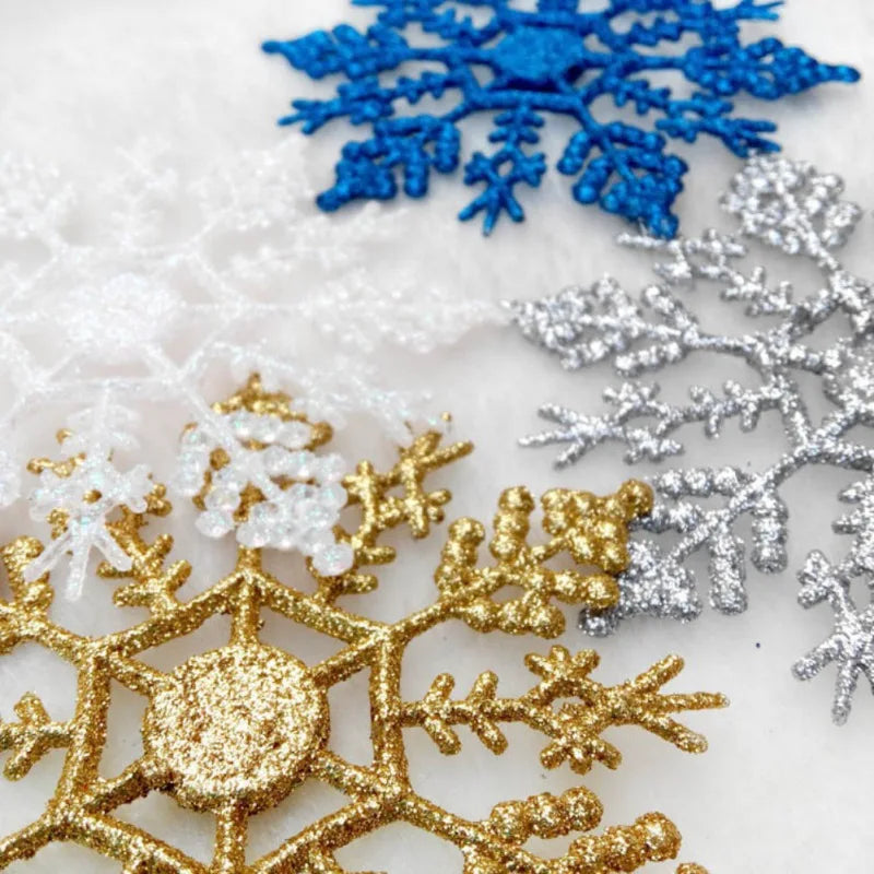 12Pcs/Set Plastic Gold Silver Glitter Powder Snowflake Ornaments