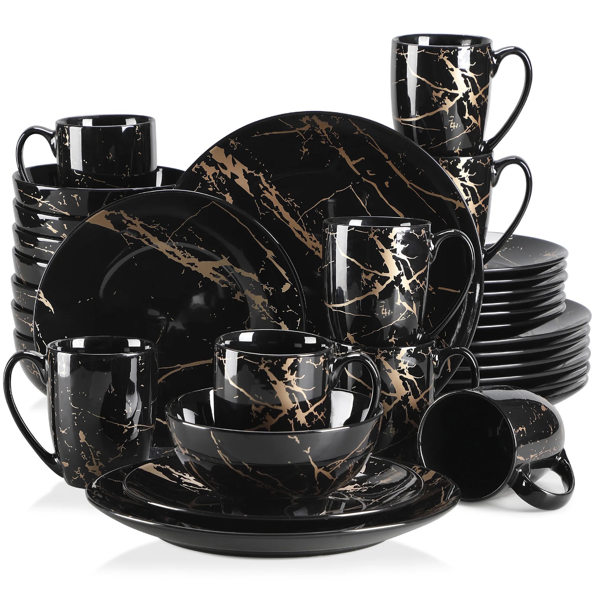 Black 16/32/48 Piece Procelain Dinnerware Set