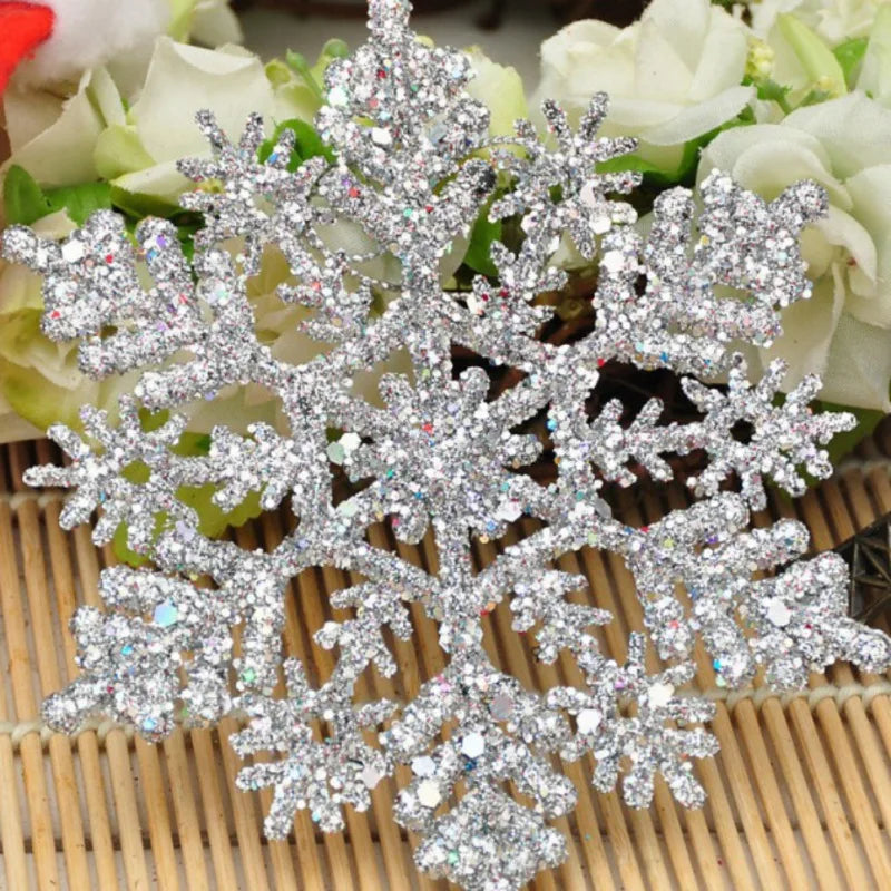 12Pcs/Set Plastic Gold Silver Glitter Powder Snowflake Ornaments