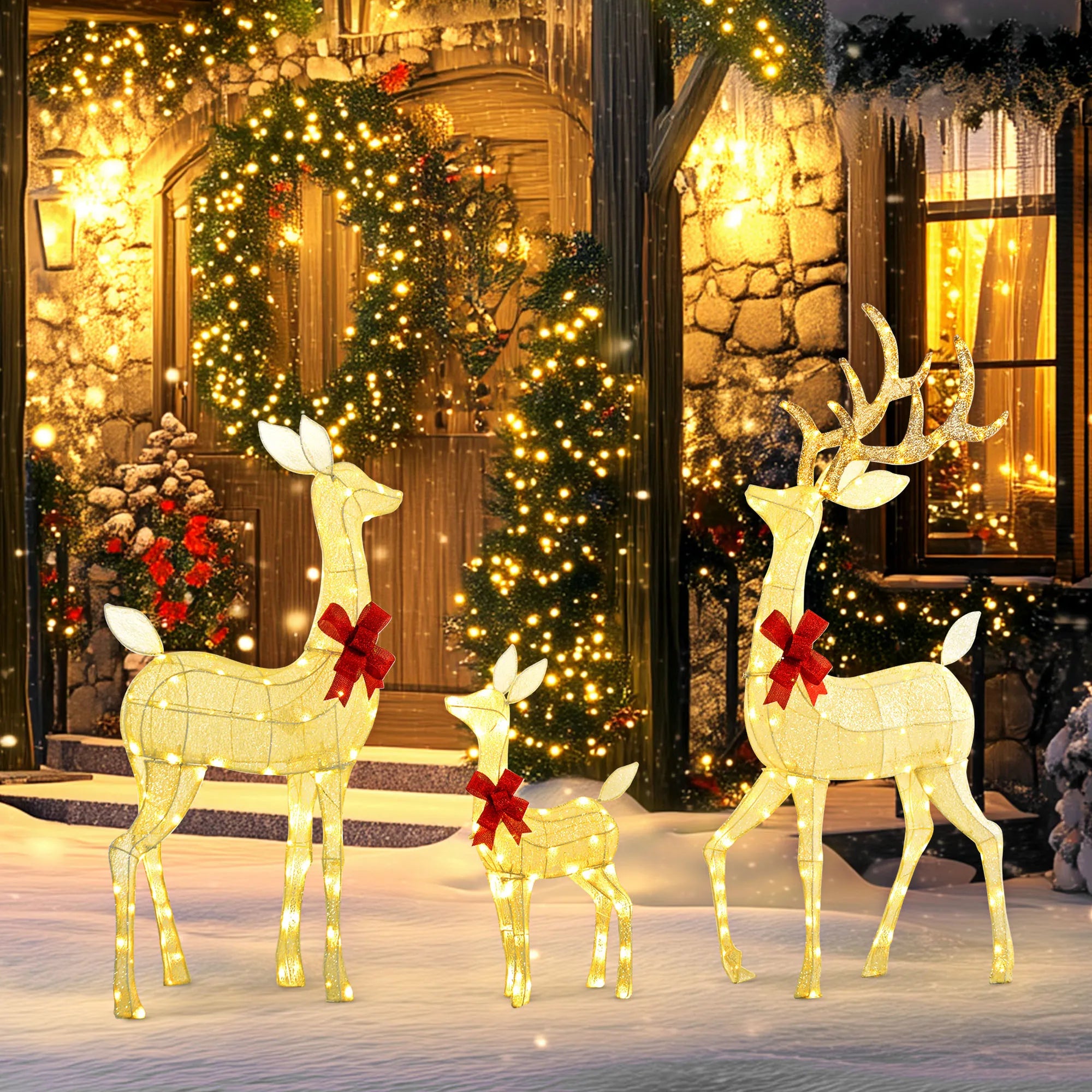 Light Up Christmas Deer Family Set Of 3