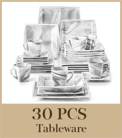 MALACASA 30/60PCS Marble Grey Porcelain Dinnerware Set