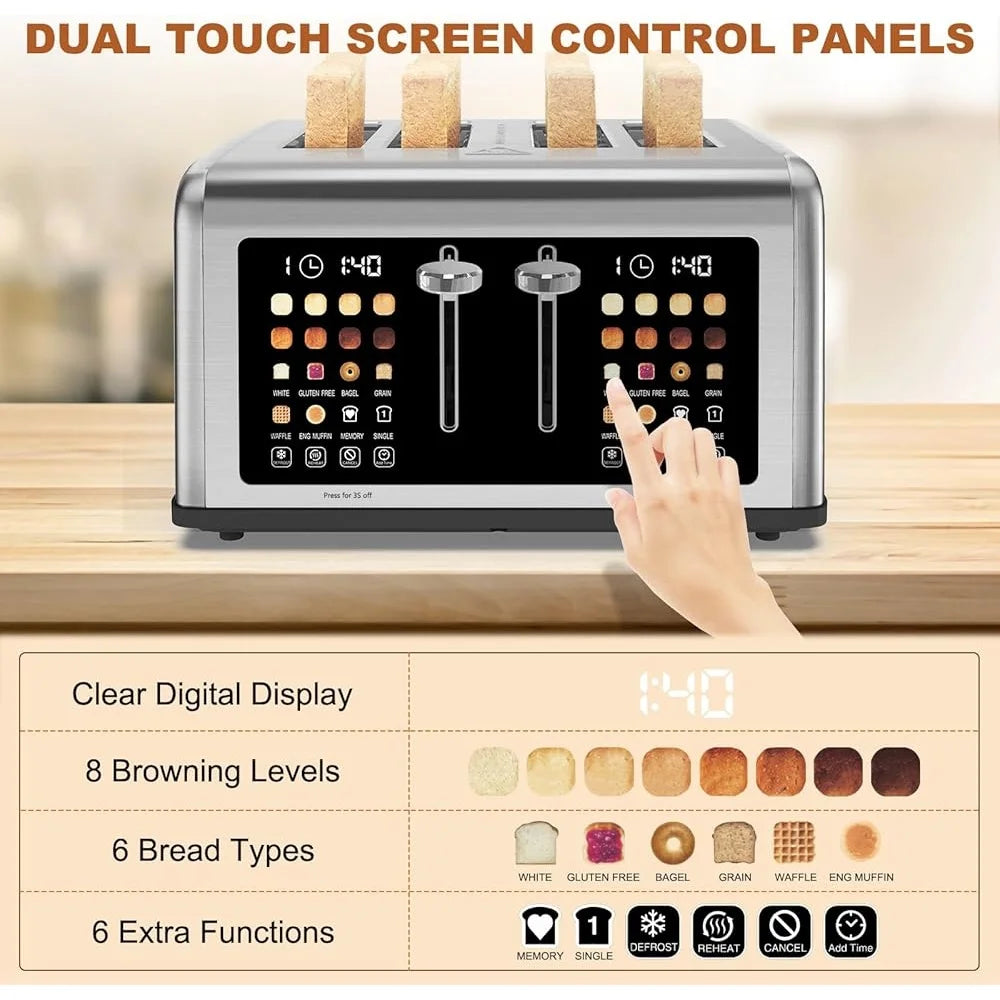 Stainless Steel 4 Slice Toaster Touch Screen