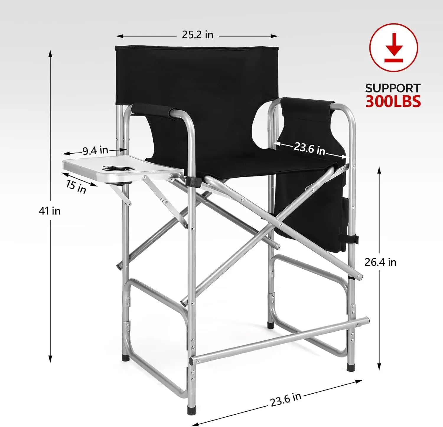 26" Tall Folding Directors Chair With Side Table