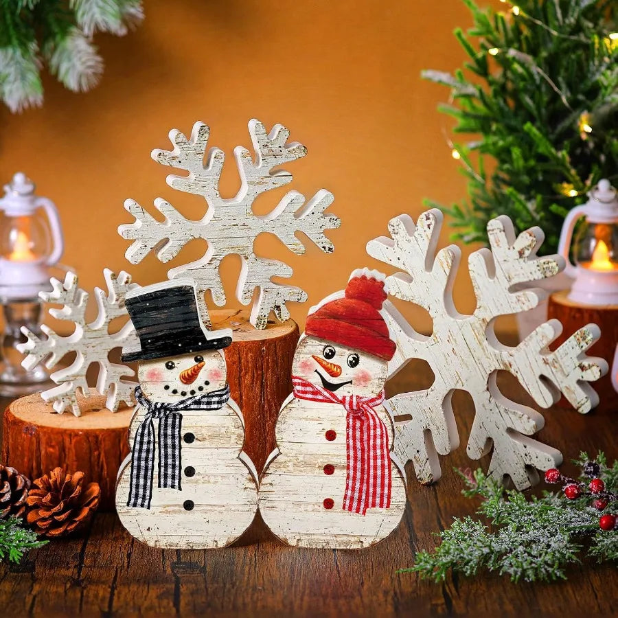 5 Pieces Winter Christmas Wooden Snowflake Decor