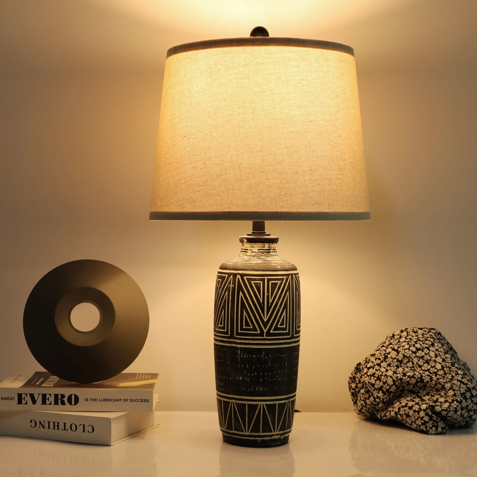 2 Pack 25-Inch Carved Geometric Ceramic Lamps