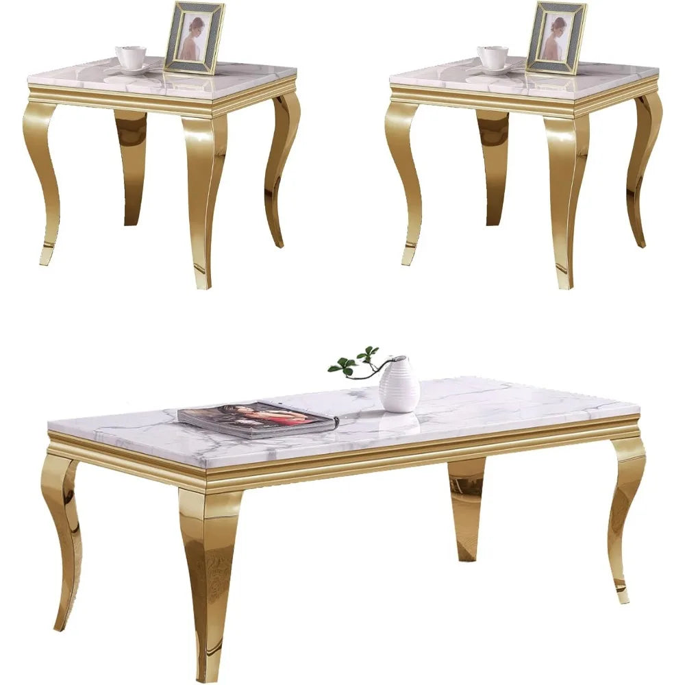 3 P Faux Marble Coffee Table With 2 Side Tables