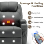 Recliner With Massage and Heat, 360° Swivel Remote