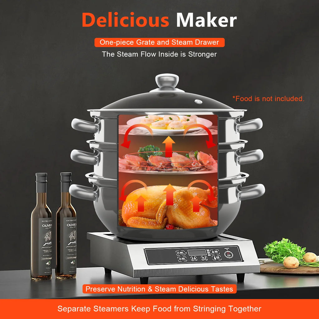 Multi-Function 3 Tier Stainless Steel Steamer