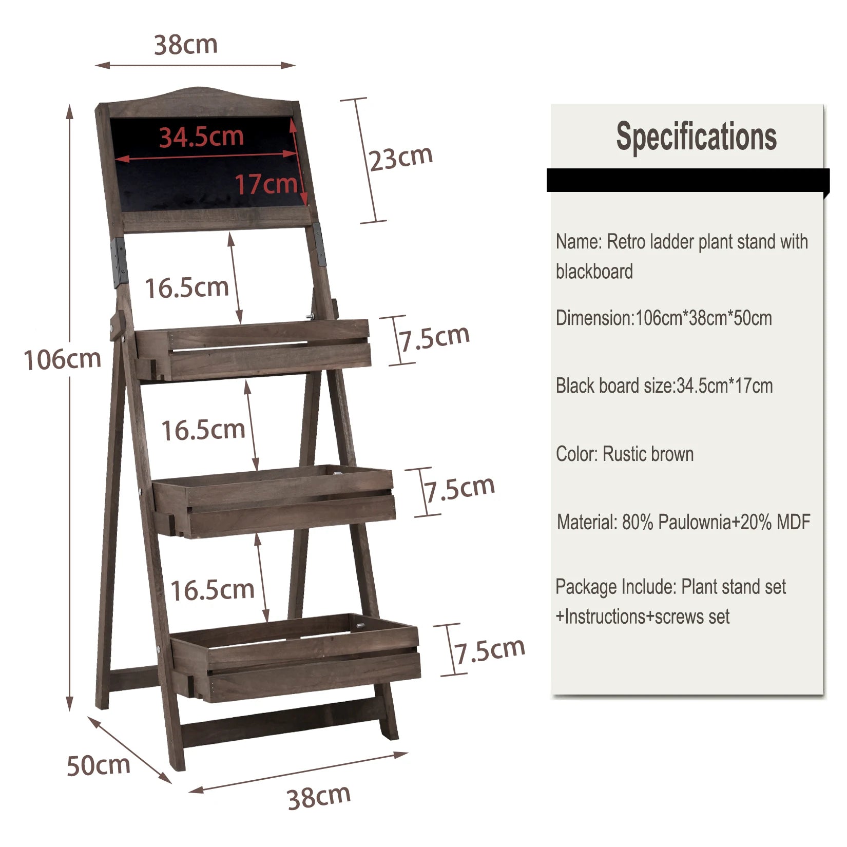 Folding Ladder 3 Tier Plant Stand with Chalkboard