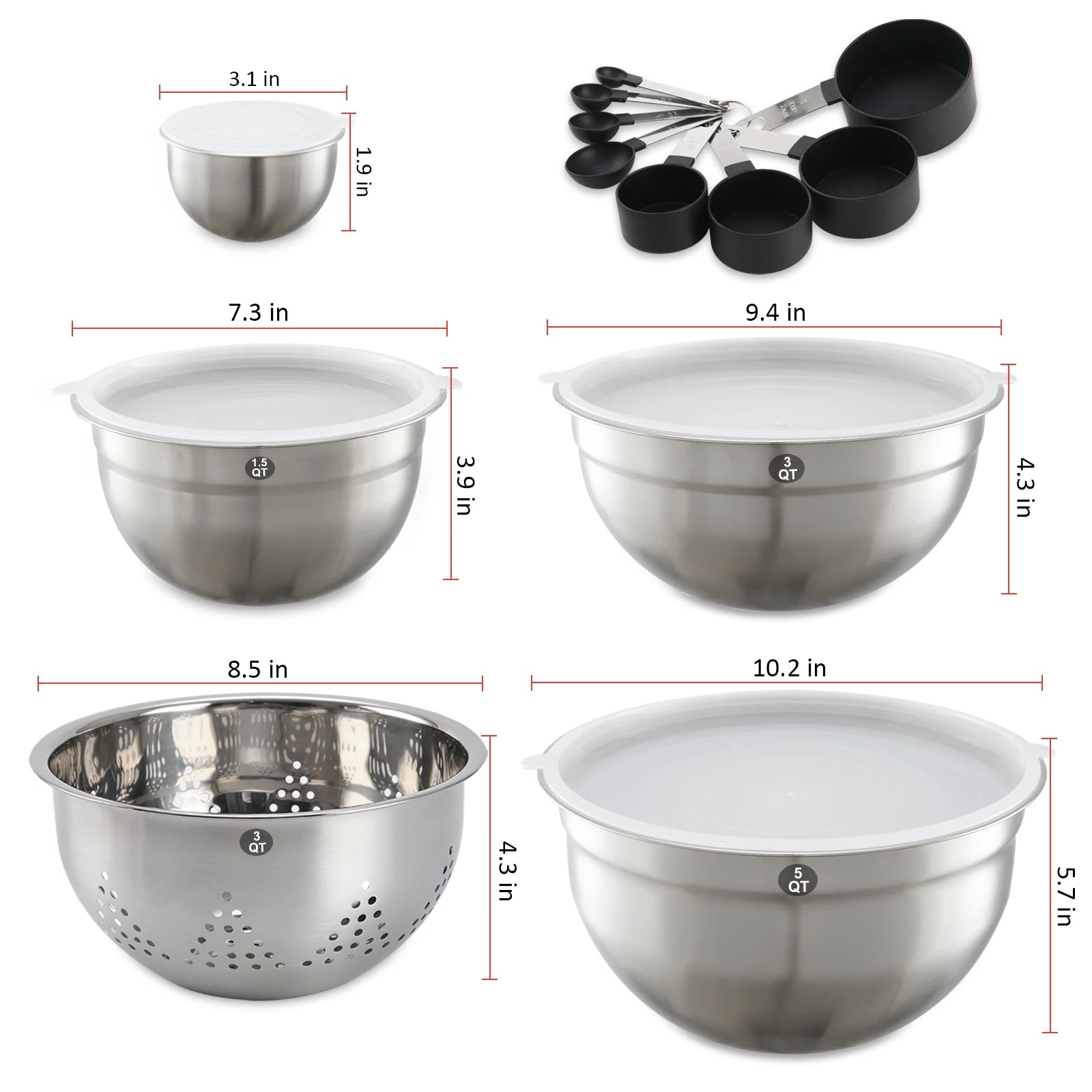 23 Pcs Mixing Bowl Set Baking Stainless