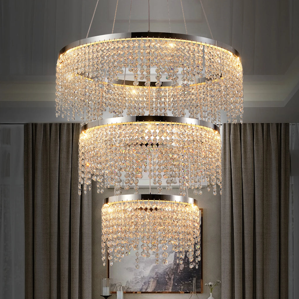23.6-inch Crystal Chandelier, Dimmable Led Ceiling Lamp