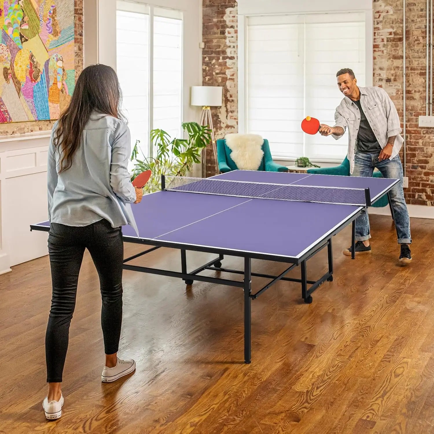 Tennis 9 ft portable Ping Pong Table  2 Tennis Paddles, 3 Balls