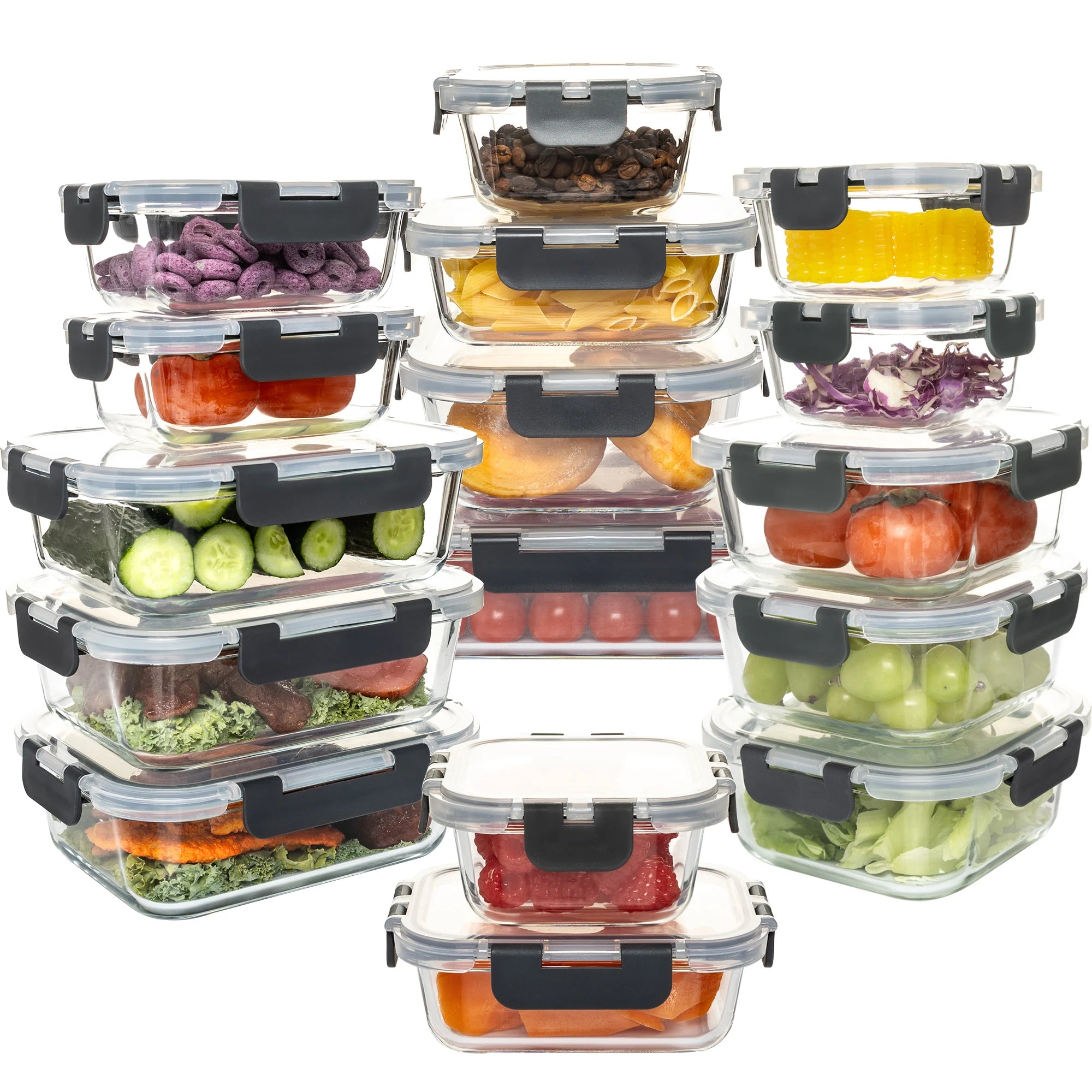 16-Piece Glass Food Storage Containers Set Stackable
