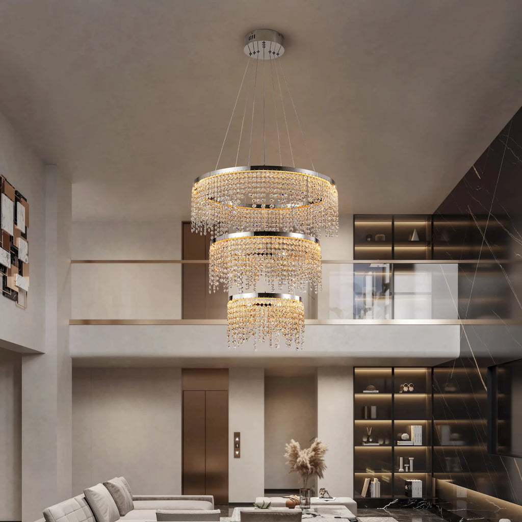 23.6-inch Crystal Chandelier, Dimmable Led Ceiling Lamp