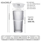 20 oz Ribbed Glass Tumblers Lids and Straws 2/4-Piece