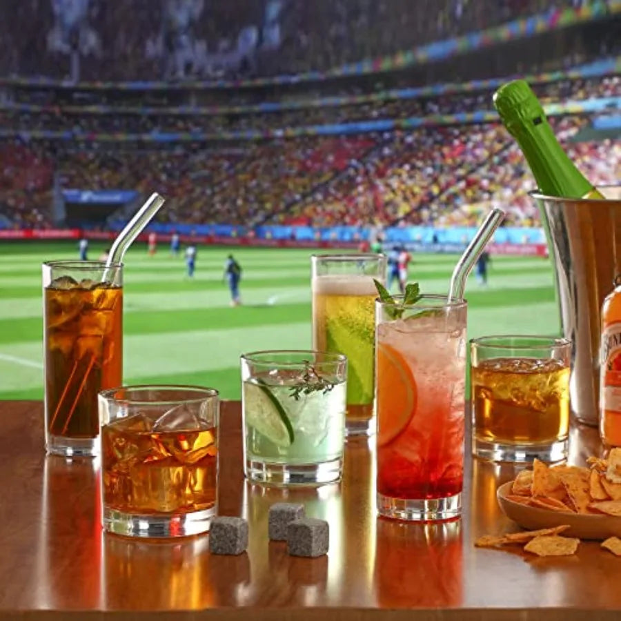 12 Pack Glass Cups With Glass Straws 12oz