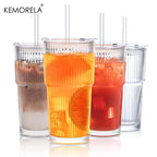 20 oz Ribbed Glass Tumblers Lids and Straws 2/4-Piece