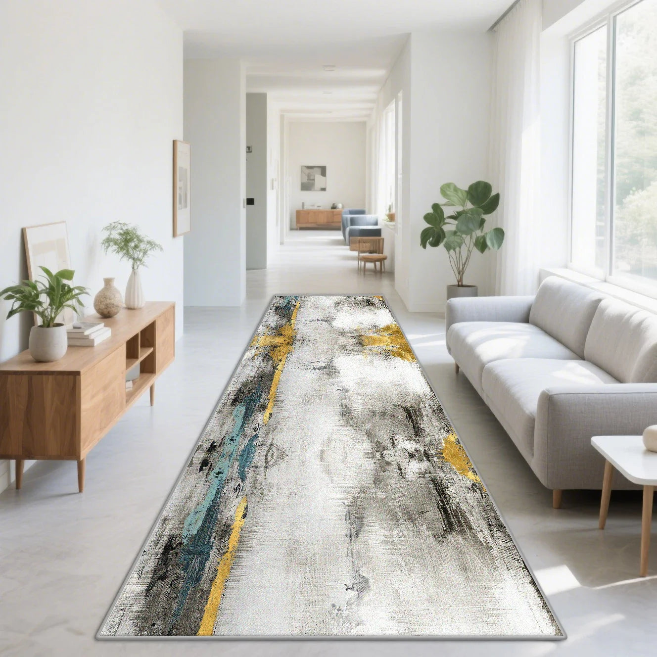 VIKAMA Nordic Abstract Style Carpet Anti-Slip Corridor Passageway Long Strip Mat Living Room Floor Mat Home Decoration