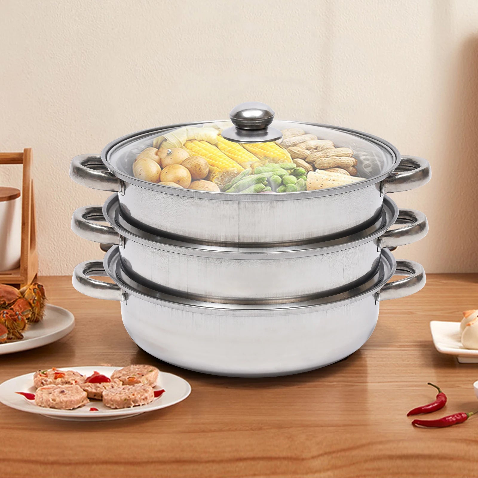 Multi-Function 3 Tier Stainless Steel Steamer