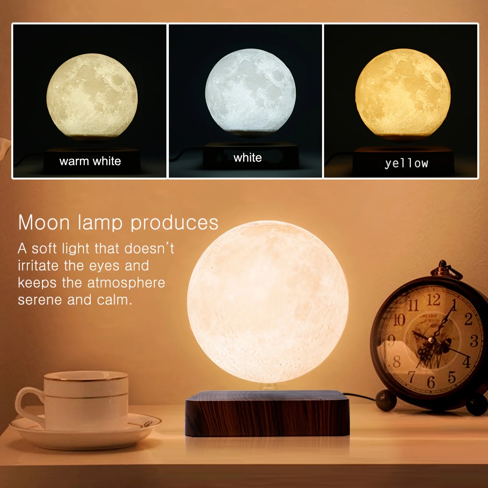 Magnetic Floating Rotating Moon Lamp with Wooden Base