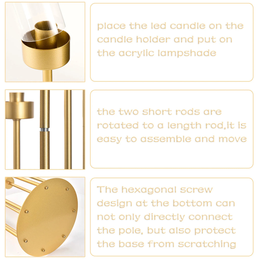 4Sets Candelabra Wedding Centerpieces Gold 48" Metal Candlestick Holders