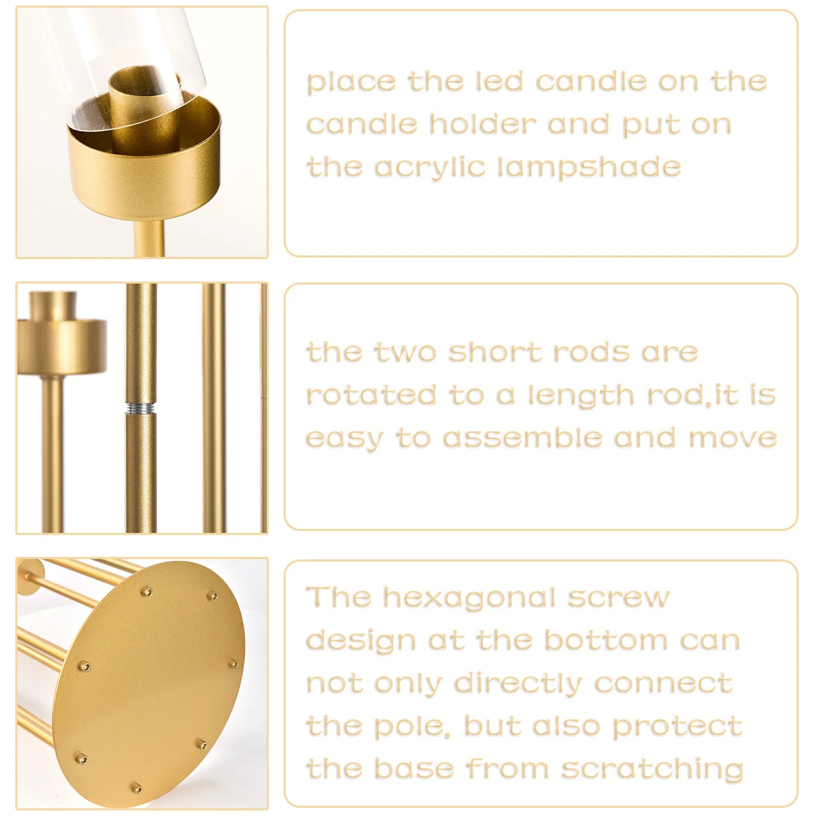 4Sets Candelabra Wedding Centerpieces Gold 48" Metal Candlestick Holders