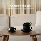 Cappuccino Cups Set of 4 [8oz]  Black Ceramic Mug and Saucer