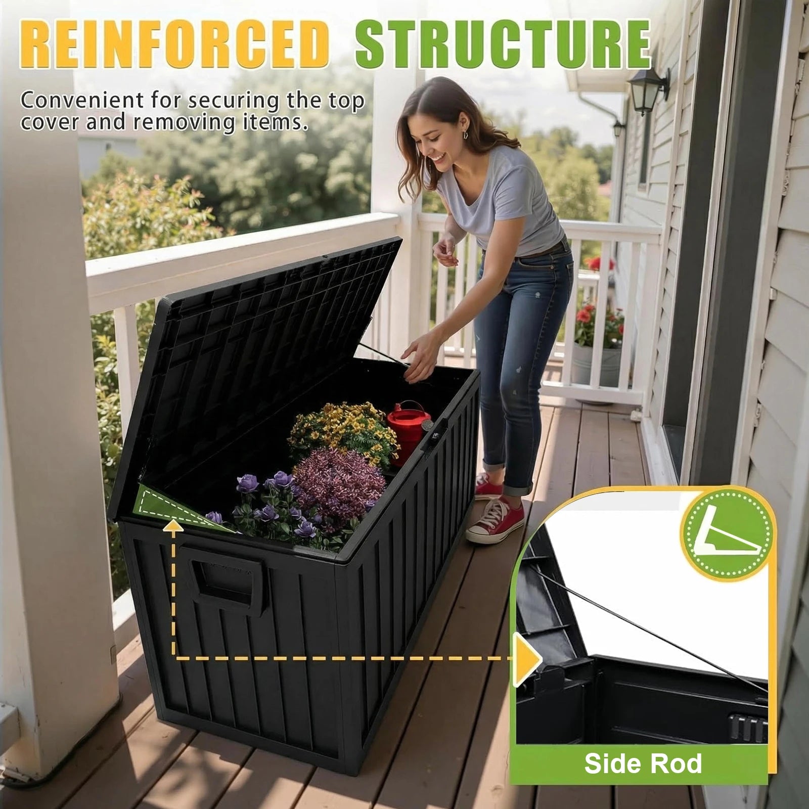 75 Gallon Deck Box with Lockable Lid & Heavy-Duty Hinged Door
