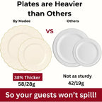 100-Pc Heavyweight Thanksgiving Plates - Ivory Scalloped Gold Trim