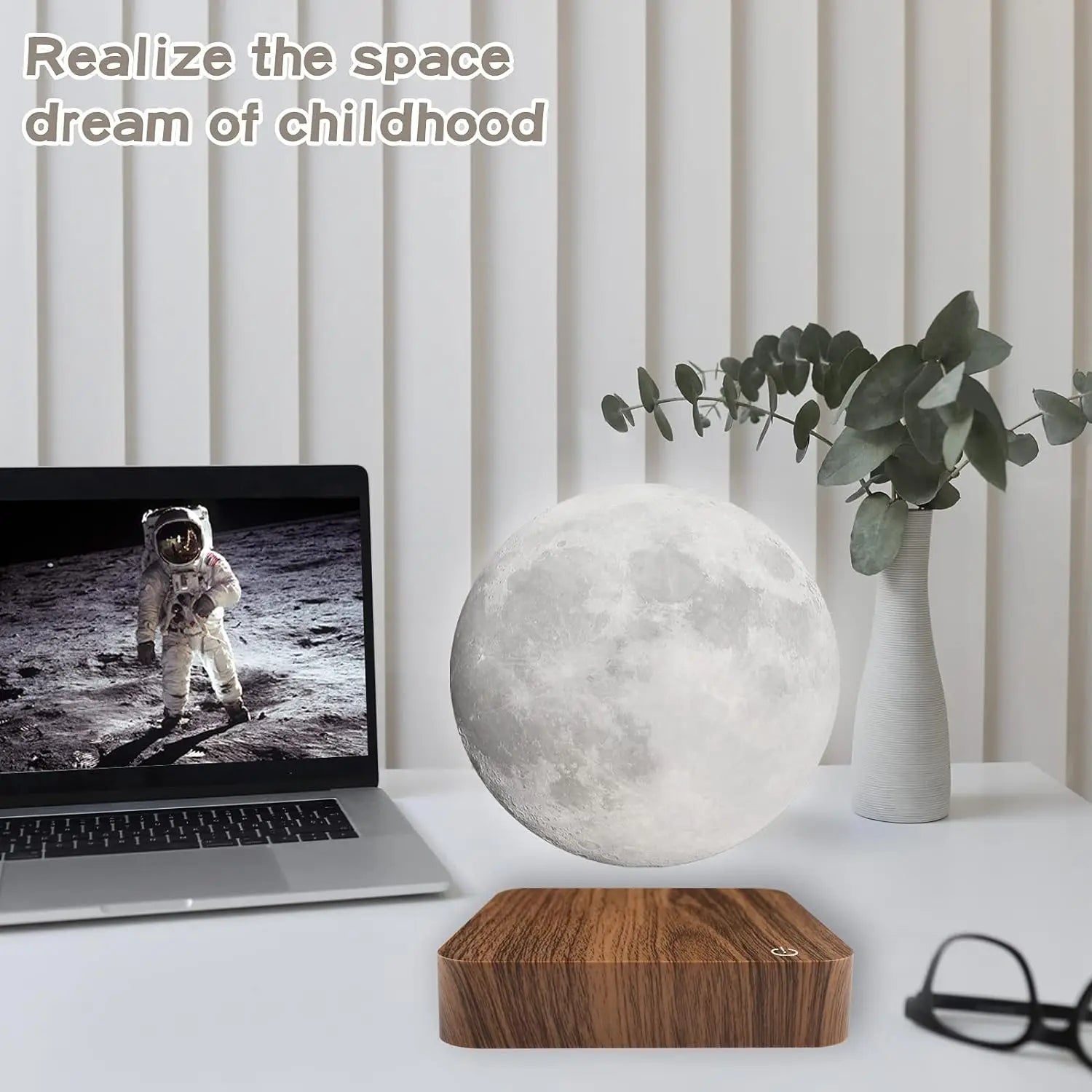 Magnetic Floating Rotating Moon Lamp with Wooden Base