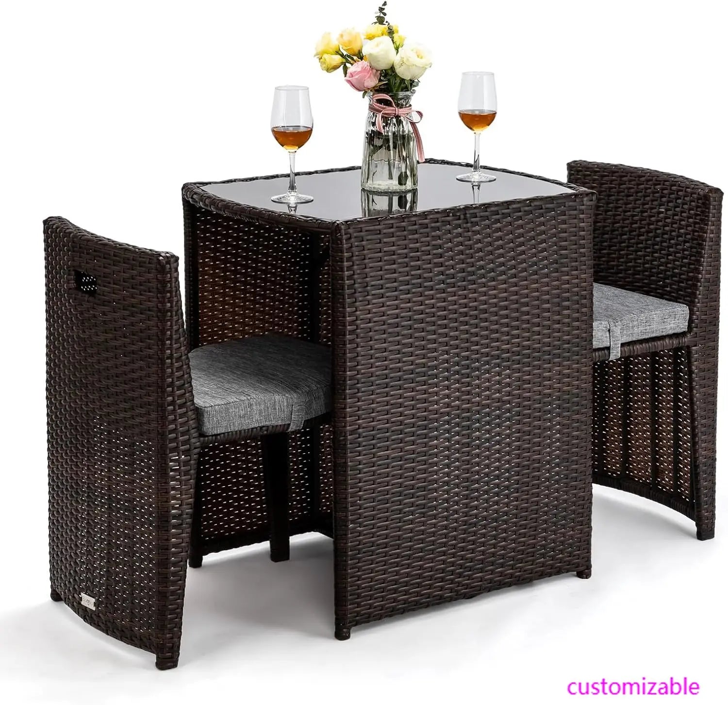 3 PCS Wicker Outdoor Patio Bistro Set