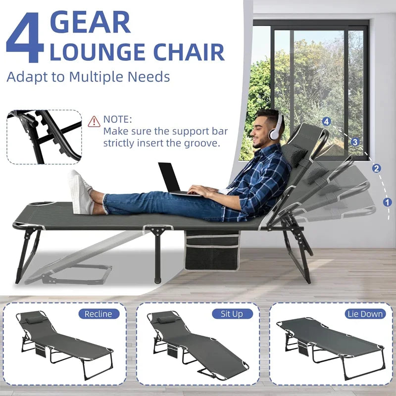 Camping Cot with Mattress, 4-Position Up To 330lbs