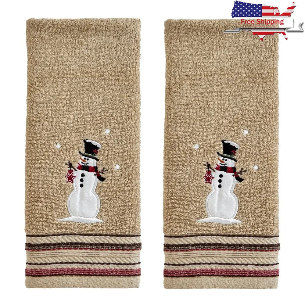 Rustic Plaid Snowman Hand Towel Set 2 Piece