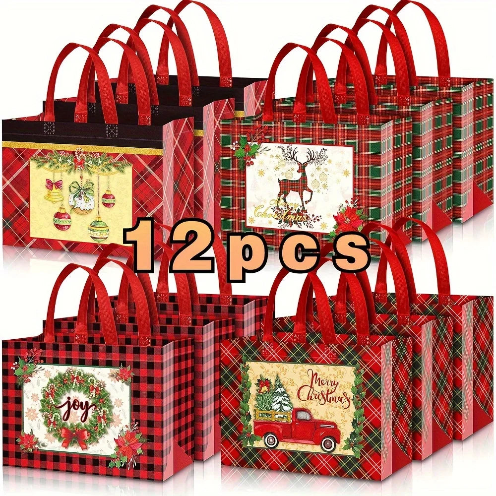 8/12/16/24pcs, Christmas Plaid Large Tote Bag  Reusable