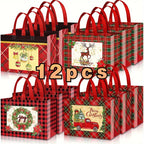 8/12/16/24pcs, Christmas Plaid Large Tote Bag  Reusable