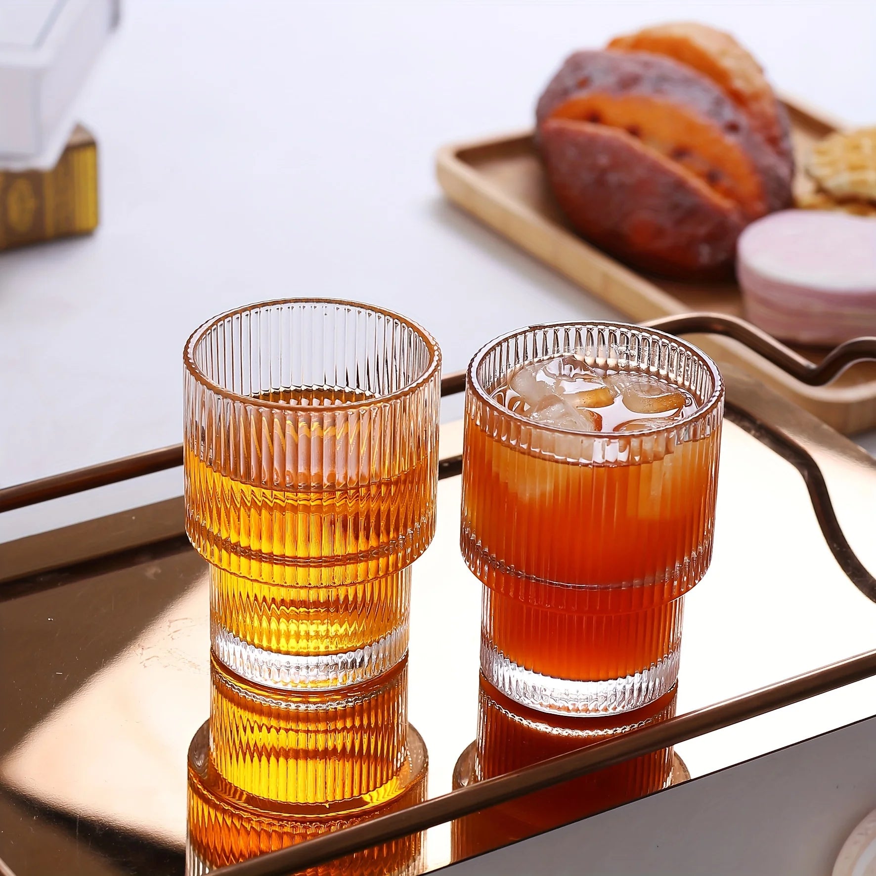 6pcs, 6.8oz Stackable Ribbed Glass Cups