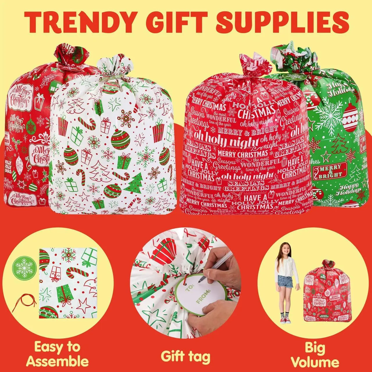 8 Jumbo Goody Gift Bag 44” X 36” With Gift Tags