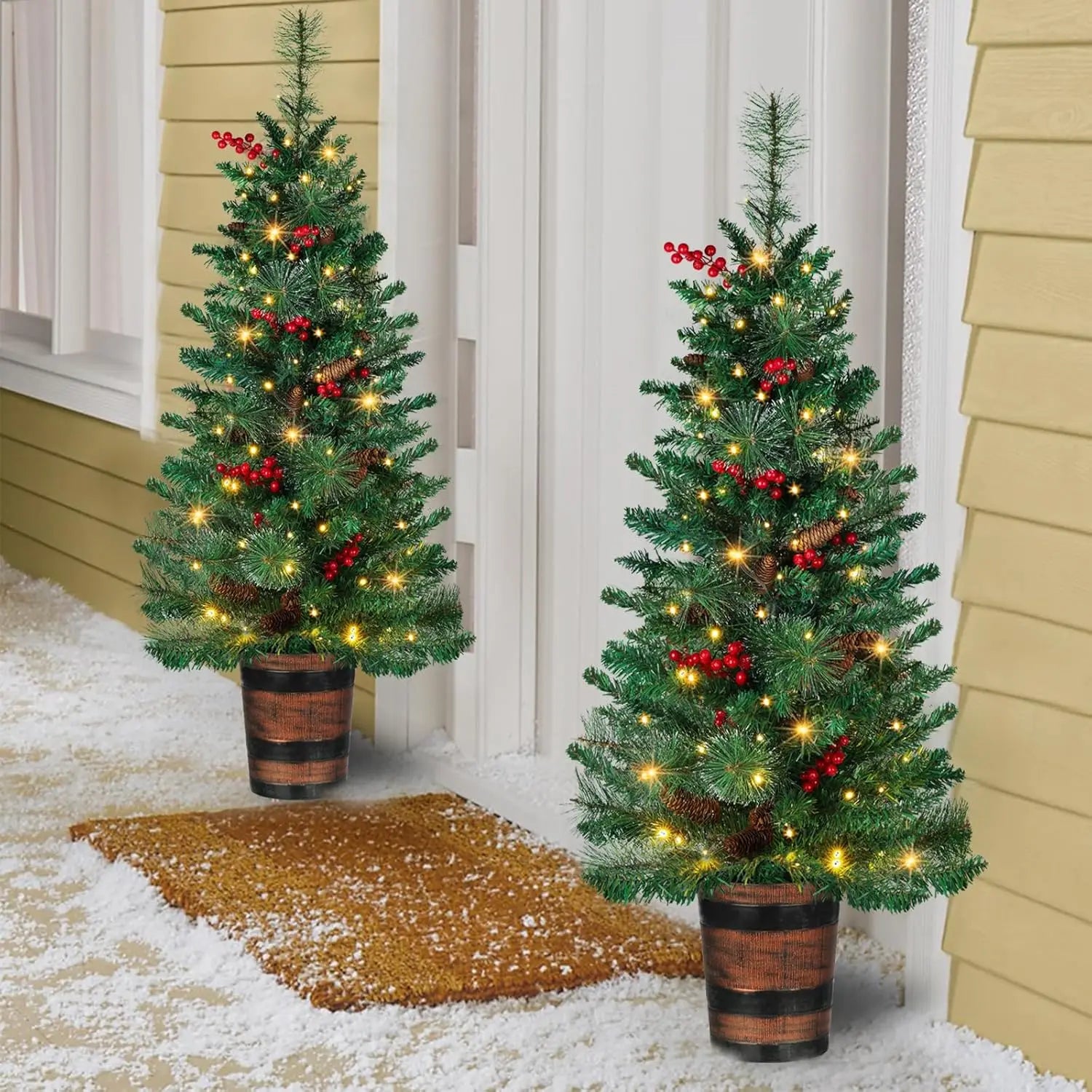 4FT Prelit Christmas Tree 2-Pack Pinecone And Berries 100 Lights