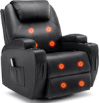 Recliner With Massage and Heat, 360° Swivel Remote