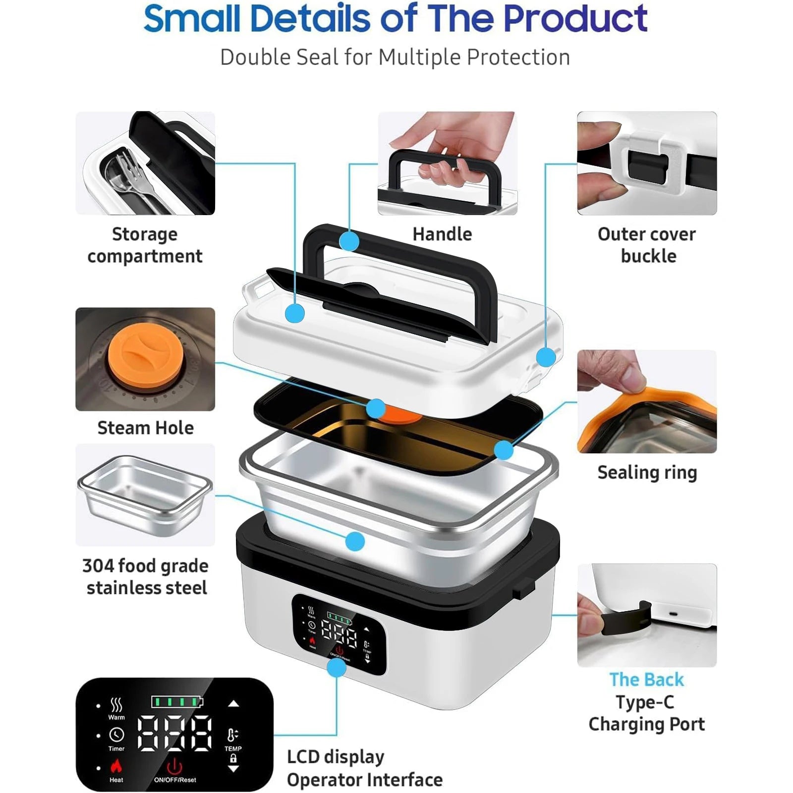 Rechargeable  Automatic Heating Lunch Box, Insulated Carrying Bag