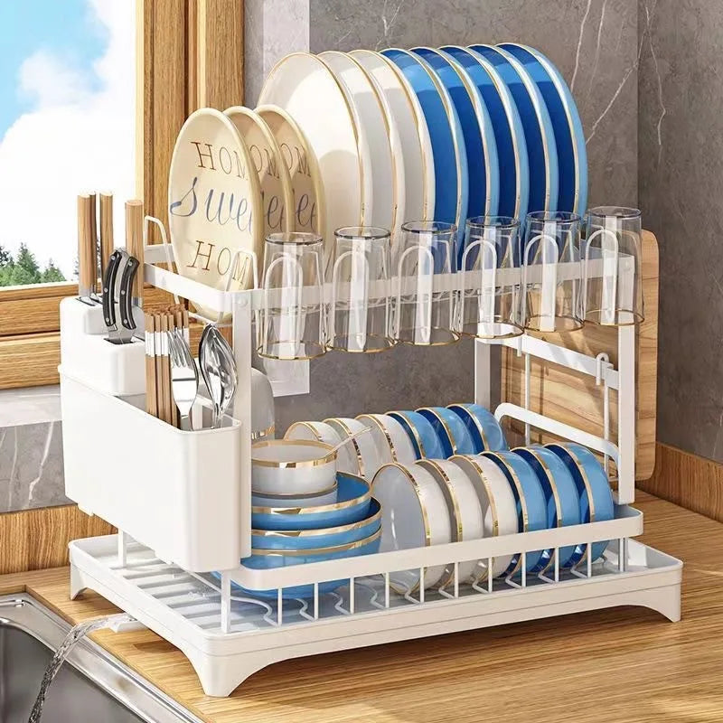 Large 2-tier Dish Drying Rack Removable Draining Rack