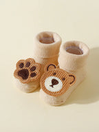 4 Pairs Baby Cute Cartoon Bear Socks, Baby Non-Slip Soft Cotton Socks Ankle Socks for 0-12 Month Newborn Toddler Boys and Girls