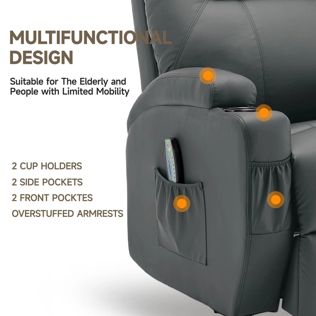 Recliner With Massage and Heat, 360° Swivel Remote