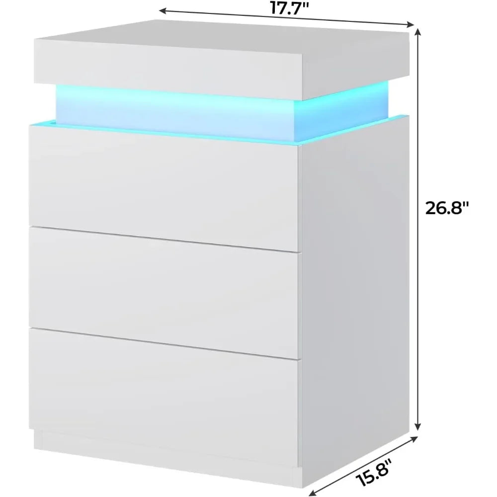 LED Nightstands Charging Station, Sliding bedside Table