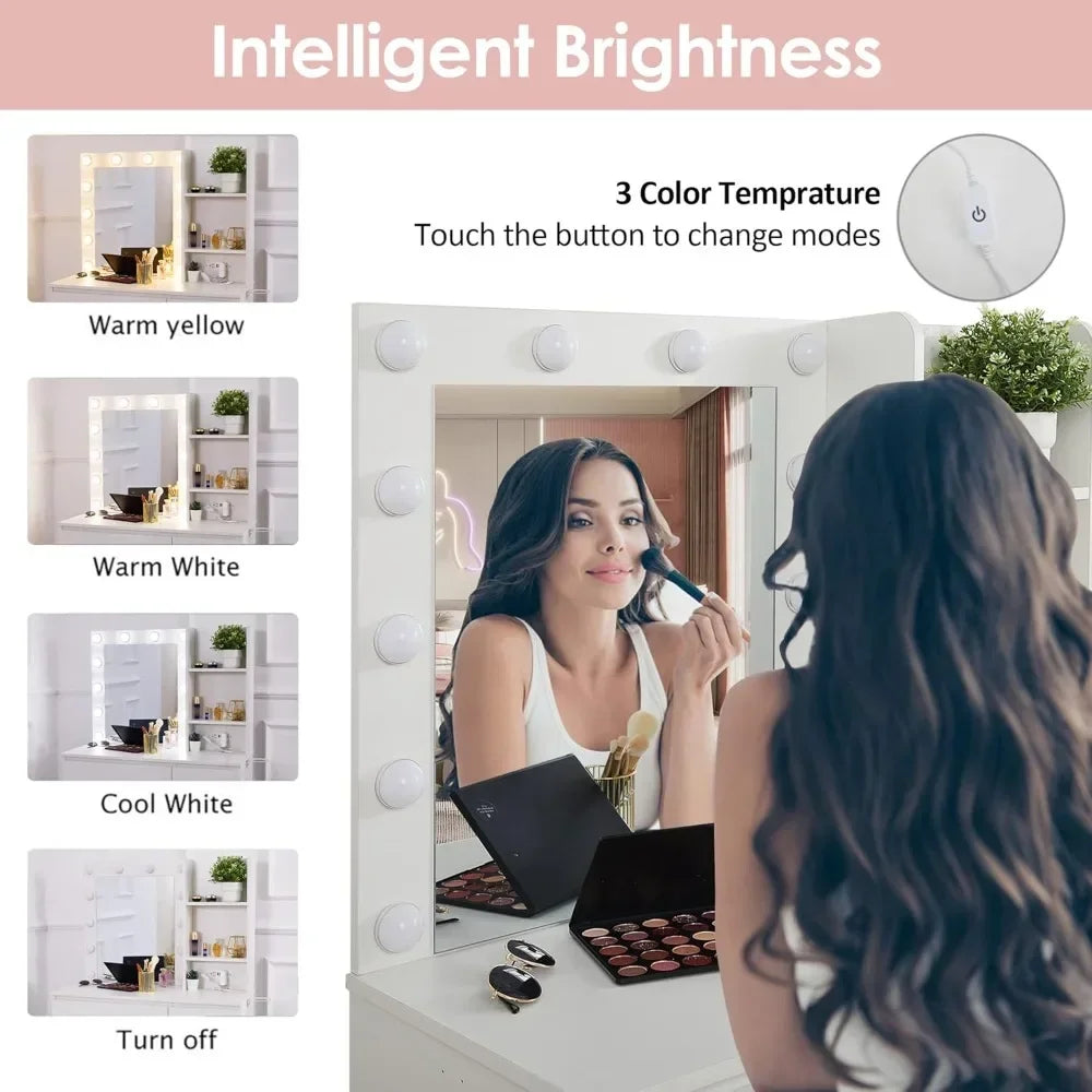 Makeup Vanity With Lights, 37inch Power Strip